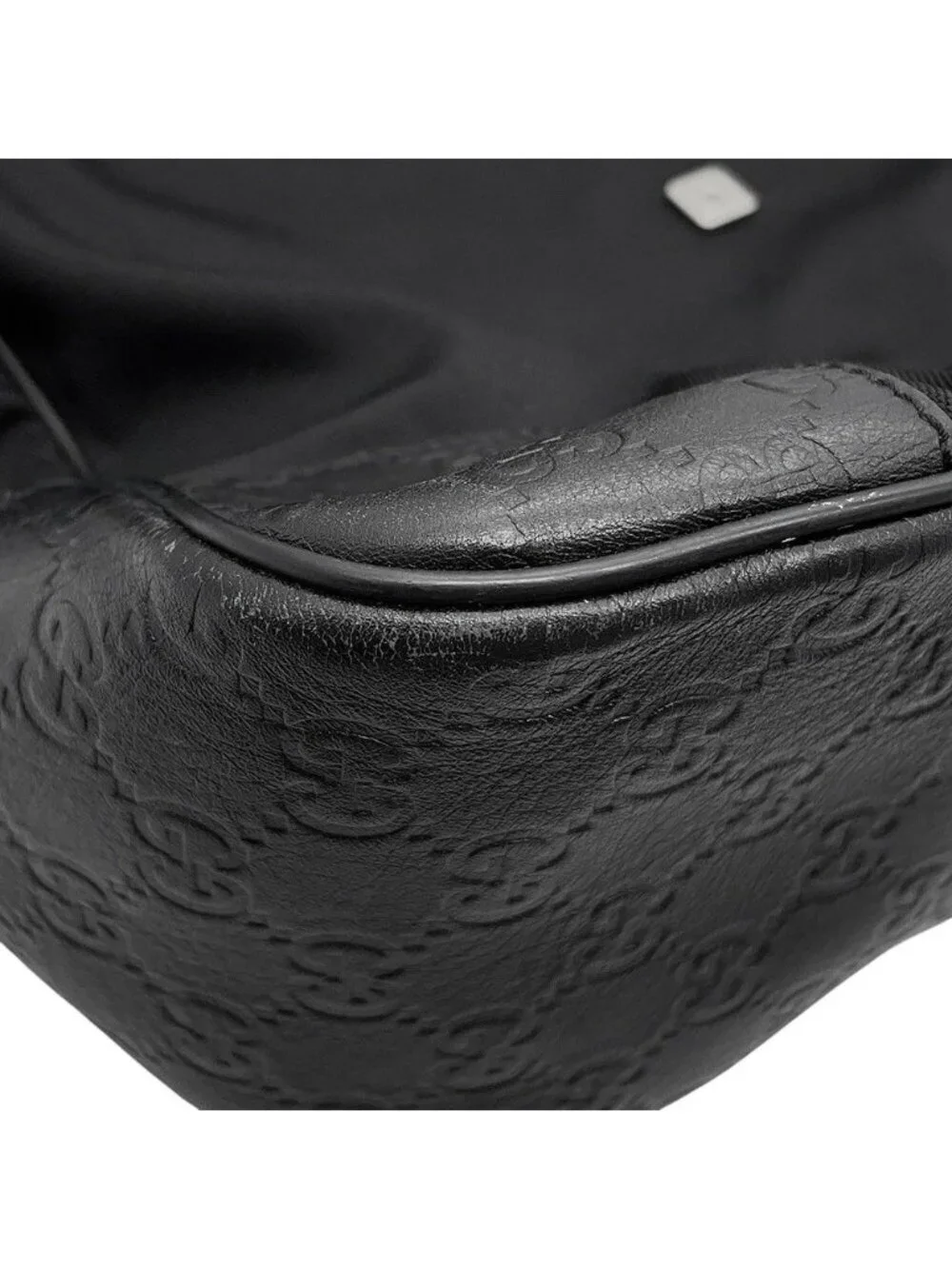 Gucci Shoulder Bag GG Embossed Nylon Leather Black